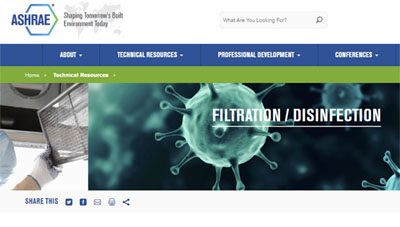 ASHRAE's Guidance on Filtration and Disinfection in Response to COVID-19